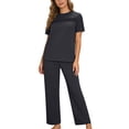 thumbnail image 2 of Ahabrexf Women's Casual Short Sleeve Shirts and Pants Set, Summer Pleated Pocket Lounge Wear with Lightweight Comfort, 2 of 9
