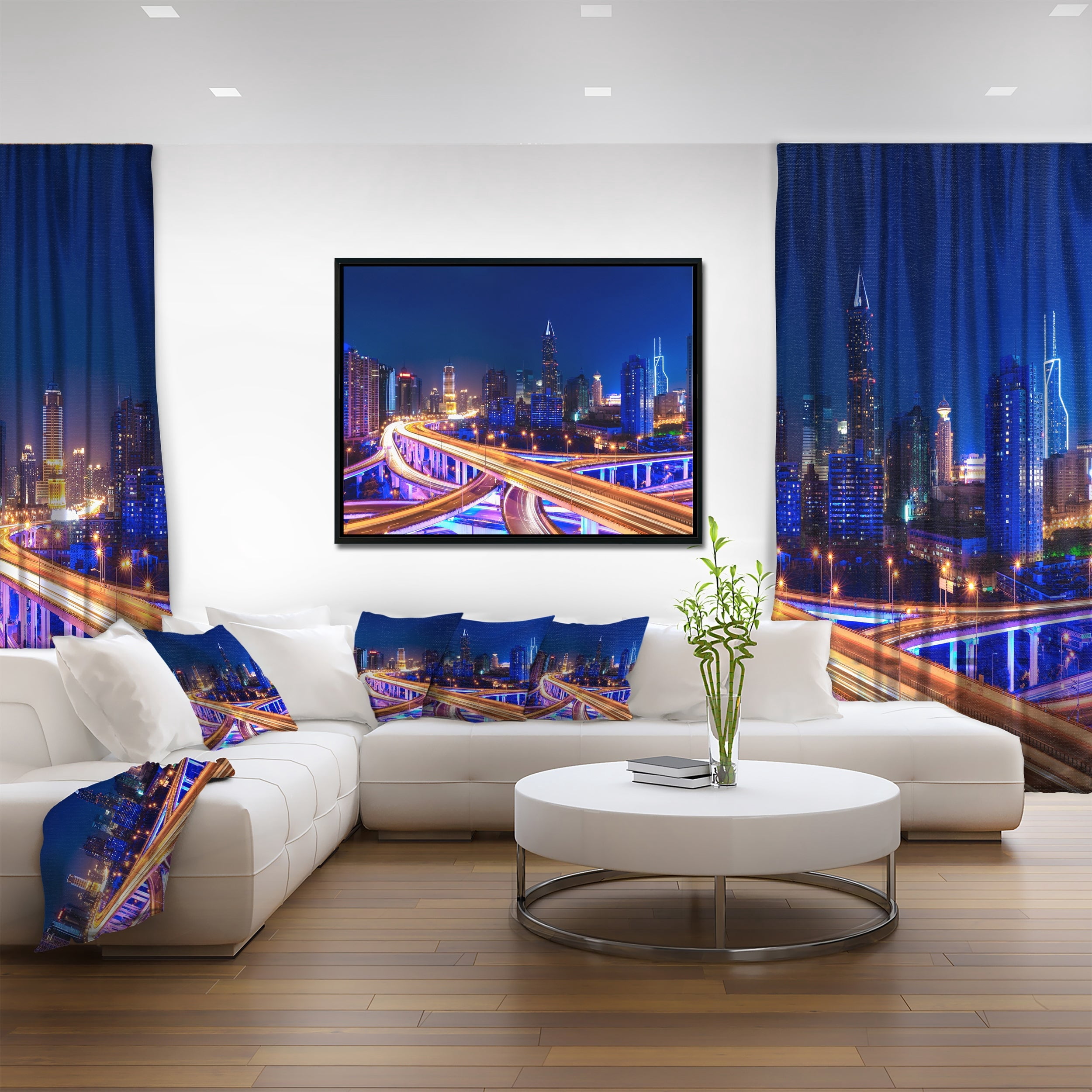 Design Art Interchange Overpass at Night Skyline Framed Canvas Art Print