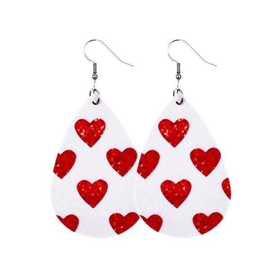 Wioihee Valentine's Day Leather Earrings for Women Lightweight Faux Leather Teardrop Dangle Earrings Heart-Shaped Print Drop Earrings Set Valentine Day Gift