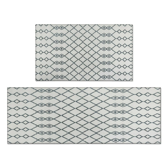 Stylish & Durable 2-Piece Black Boho Kitchen Rug Mat Set - Non-Slip, Washable, Designed for Floors - Brings Luxury and Elegance to your Kitchen Decor