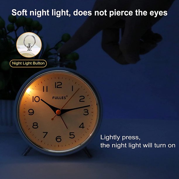 Analog Alarm Clock Non Ticking with Night Light Retro Silent Alarm