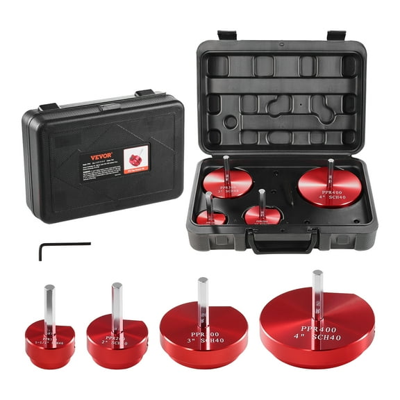 VEVOR PVC Pipe Reamer Kit, Aluminum Alloy, PVC Pipe Fitting Reamer Plumbing Tools Kit, PVC Socket Saver for SCH 40 ABS, PVC Pipe, Contains 3/2", 2", 3", 4", for Water Lines, Drain Lines, Vent Lines