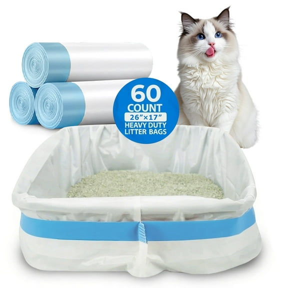 Ultimate Odor Control 26 x 17 Inch Durable Drawstring Litter Box Liner Bags, 60 Count