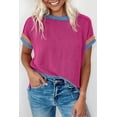 thumbnail image 2 of Women's Bright Pink Textured Round Neck T-Shirt with Contrast Trim - [ZhiHiMeRi] | (US 12-14)L, 2 of 7