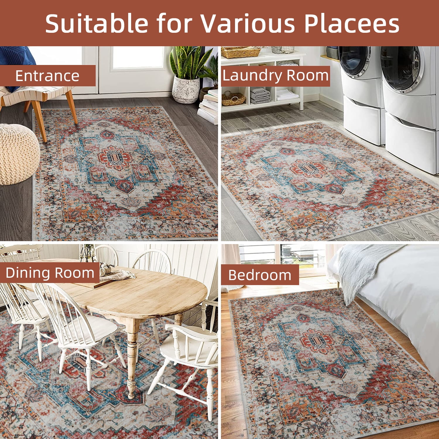 Lochas Vintage Bohemian Area Rugs for Living Room, Retro Boho Rug for Bedroom Indoor Print Carpet,6'x9',Orange