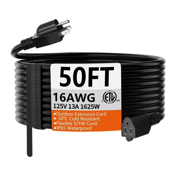 Cable de extensión HUANCHAIN, calibre 16, 50 pies, negro, para interiores y exteriores