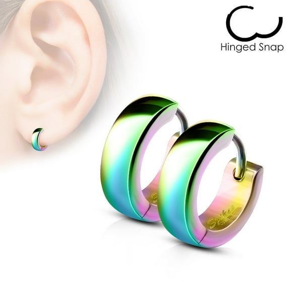 Stainless Steel Small Dome Hoop Huggie Earrings Pair 4 mm Wide 20 GA Men Women Earrings Rainbow
