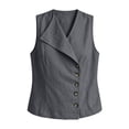 thumbnail image 2 of Pounoo Vests for Women Asymmetric Lapel Collar Button Front Sleeveless Tops for Women Loose Fit Office Linen Tops for Women, 2 of 7