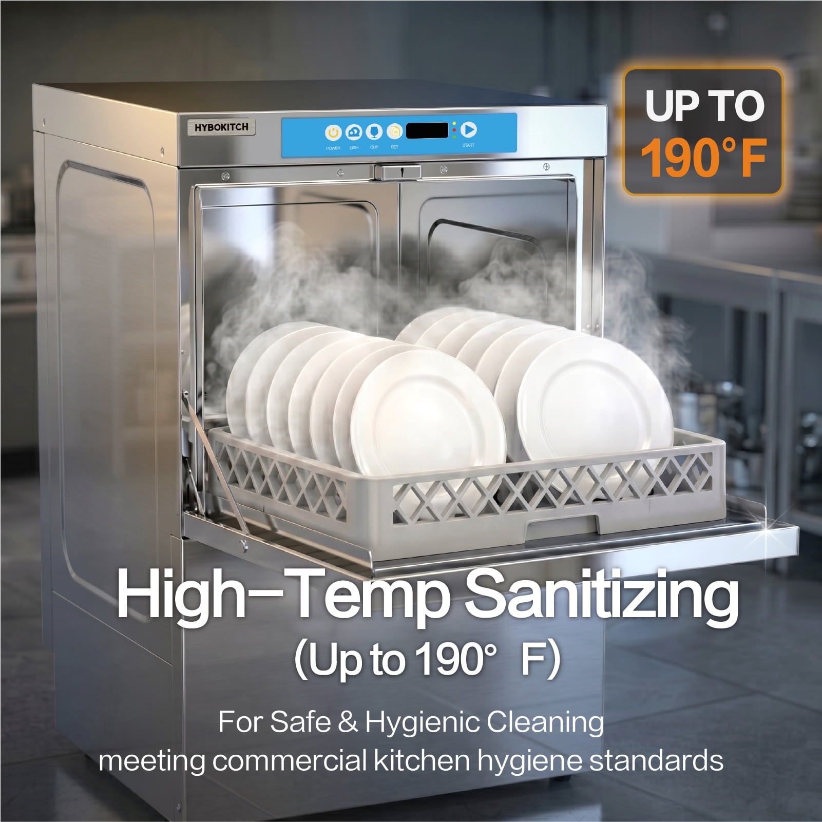 Commercial-Grade Dishwasher/Glasswasher with Plug, Built-in Booster & Drain Pump, Built-in Detergent & Rinse Aid Pumps, Up to 40 Racks/Hr, 208~240V