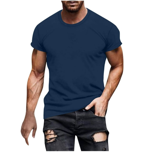 ameIAEA Mens Causal T Shirts Short Sleeve Crewneck Classic Shirts Solid Color Basic Tee Tops