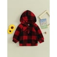 thumbnail image 2 of Wassery Toddler Baby Boys Girls Winter Coat Jacket Long Sleeve Half Zip Hooded Plaid Fleece Outwear with Pockets for Casual Daily 6M-4T, 2 of 9