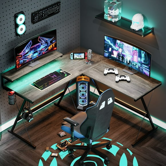 Bestier 55 inch L-Shaped Gaming Computer Desk with Monitor Stand Home Office Corner Desk