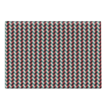 Retro Cutting Board, Vintage Country Style Pattern with Diagonal Checks and Vertical Stripes, Decorative Tempered Glass Cutting and Serving Board, Large Size, Dark Coral Teal Beige, by Ambesonne