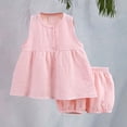 thumbnail image 4 of Toddler Girls Summer Outfits Cotton Linen Sleeveless Shirt with Buttons Tops Girls Outdoor Casual Shorts Set 2 Piece ﻿, 4 of 8
