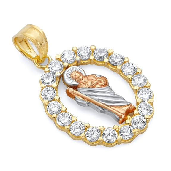 Wellingsale 14k 3 Tri Color White Yellow and Rose Gold CZ Cubic Zirconia San Judas Pendant (Size : 24 x 14 mm)