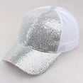 thumbnail image 3 of MRULIC baseball cap Women Girl Ponytail Baseball Cap Sequins Shiny Messy Bun Snapback Hat Sun Caps Silver + L, 3 of 4