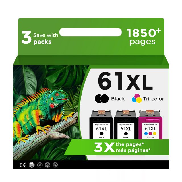 Cartuchos de tinta Relcolor 61XL Black Color Combo, paquete de 3 unidades HP