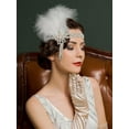 thumbnail image 2 of 1920s Flapper Headband, Rhinestone Feather Hair Band Great Gatsby Headpiece Accessories for Women,Black, 2 of 4