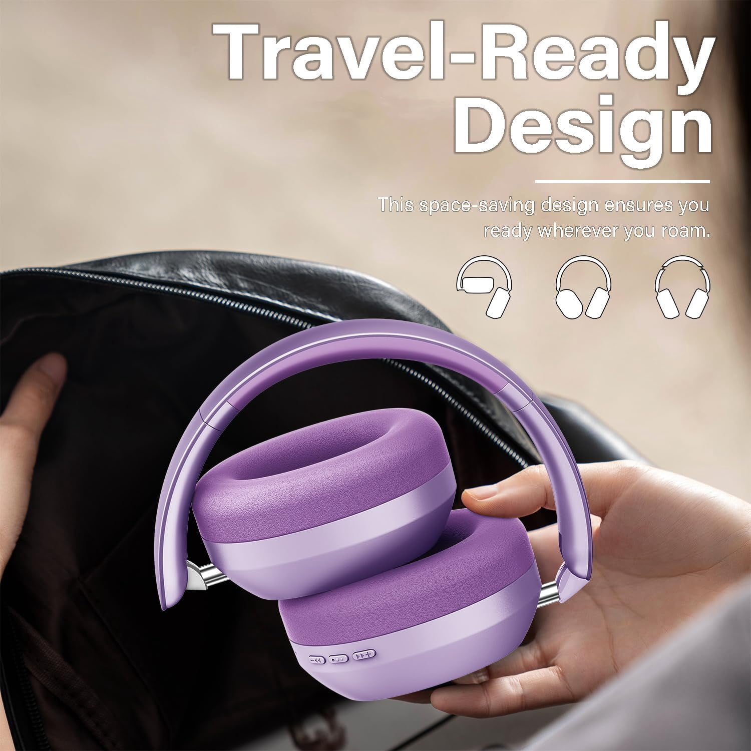 Mahipey Y05 Bluetooth Headphones Wireless Over Ear with Microphone,48 Hours Playtime,High Sound Quality,Foldable Soft Earpads Earphones for Travel/Commute/Workouts Purple
