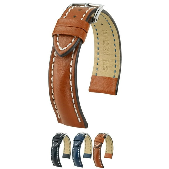 Hirsch Heavy Calf Leather Watch Strap - Golden Brown - L - 26mm - Shiny Silver Buckle - Water Resistant Calf Leather Band