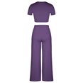 thumbnail image 5 of Njoeus Women 2 Piece Outfits Casual Short Sleeve Crop Tops High Waist Wide Leg Long Pants Set Jumpsuits Loungewear Tracksuit S-5XL Plus Size, 5 of 7