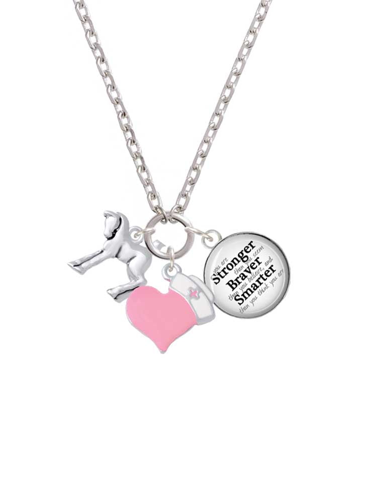 Delight Jewelry Silvertone Equestrian Horse - Light Pink Heart Nurse Strong Zoe Necklace