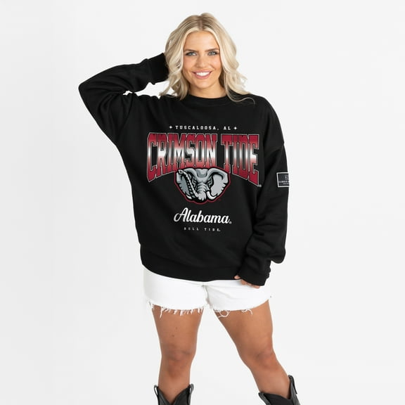 Women's Gameday Couture Black Alabama Crimson Tide Oversized Powerhouse Play Black Label Premium Fleece Sweatshirt