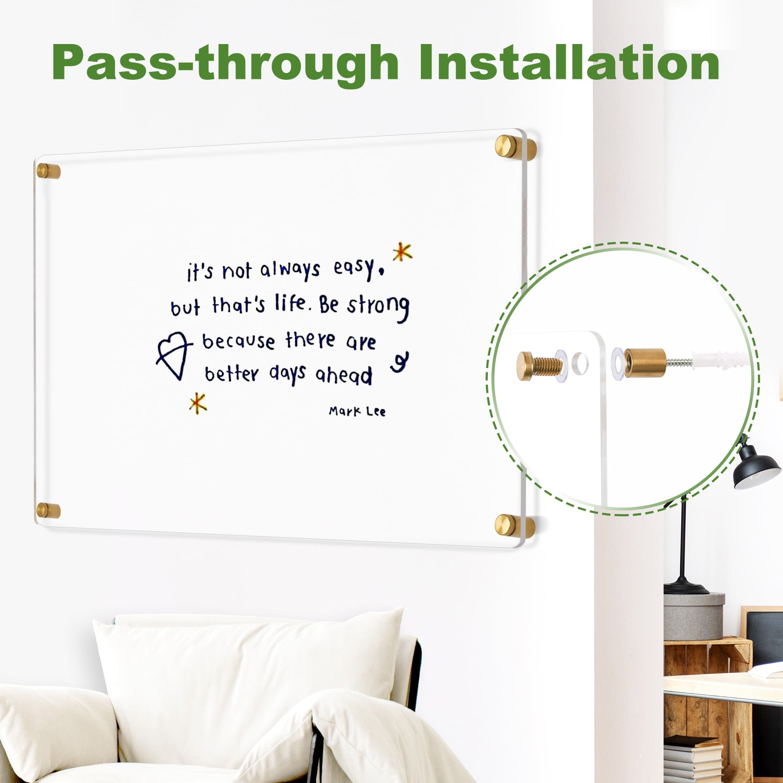 DOLLAR BOSS Oversize Acrylic Dry Erase Board for Wall, 36'' x 24'' Acrylic Writing Board Non-Magnetic Floating Ultra-Thick Dry Erase Board for Wall Non-Frame Whiteboard with Markers&Eraser for Office