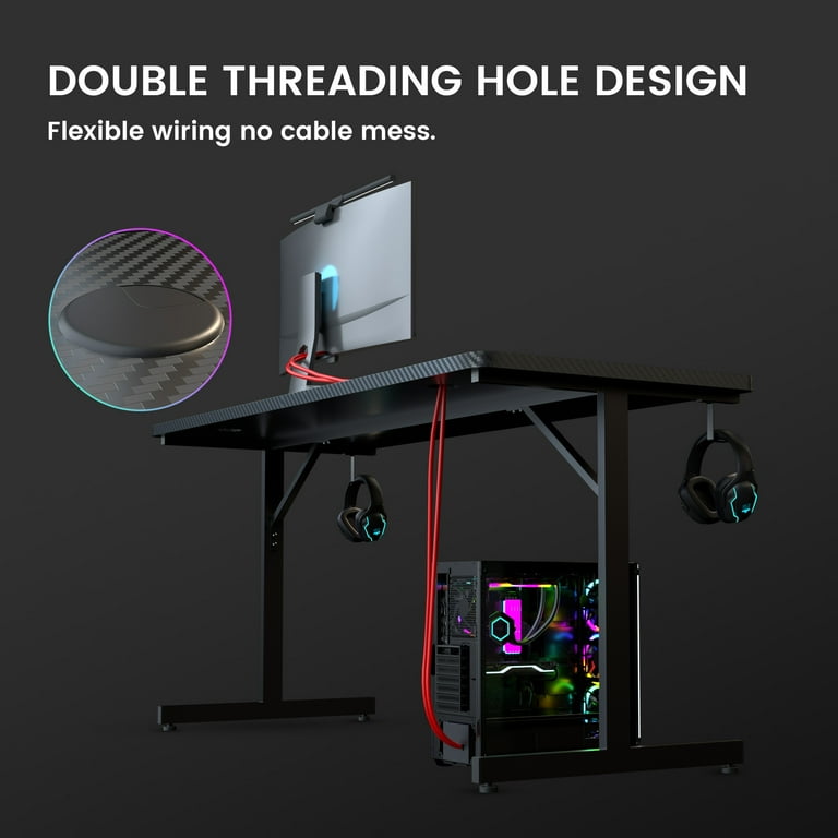 GTRACING 55 Large RGB Gaming Desk with Mouse Pad T Shaped Office Chair Computer Desk Spacious Work Surface Table Black Walmart