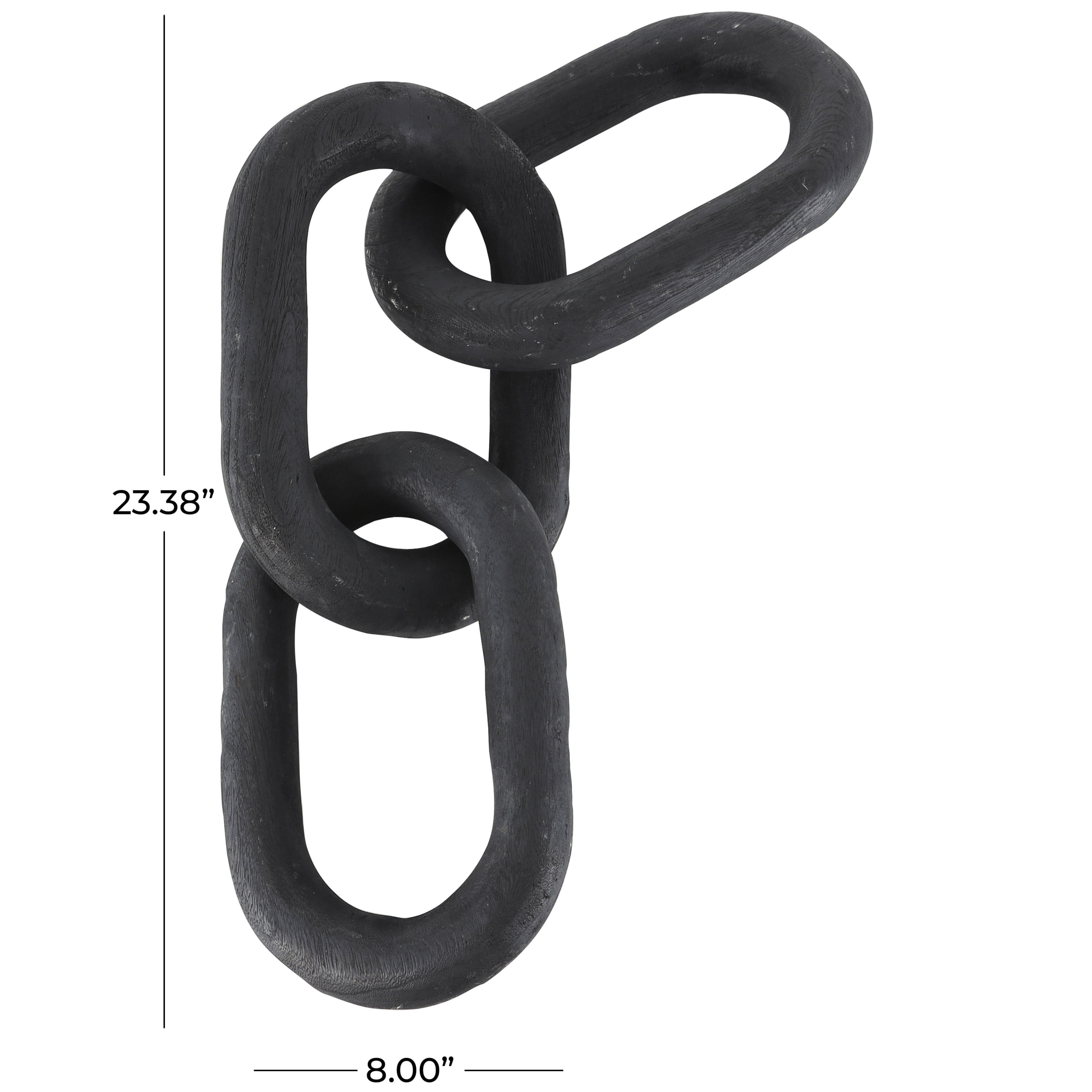 23" x 3" Black Wood Distressed Matte 3 Link Chain Sculpture, by DecMode