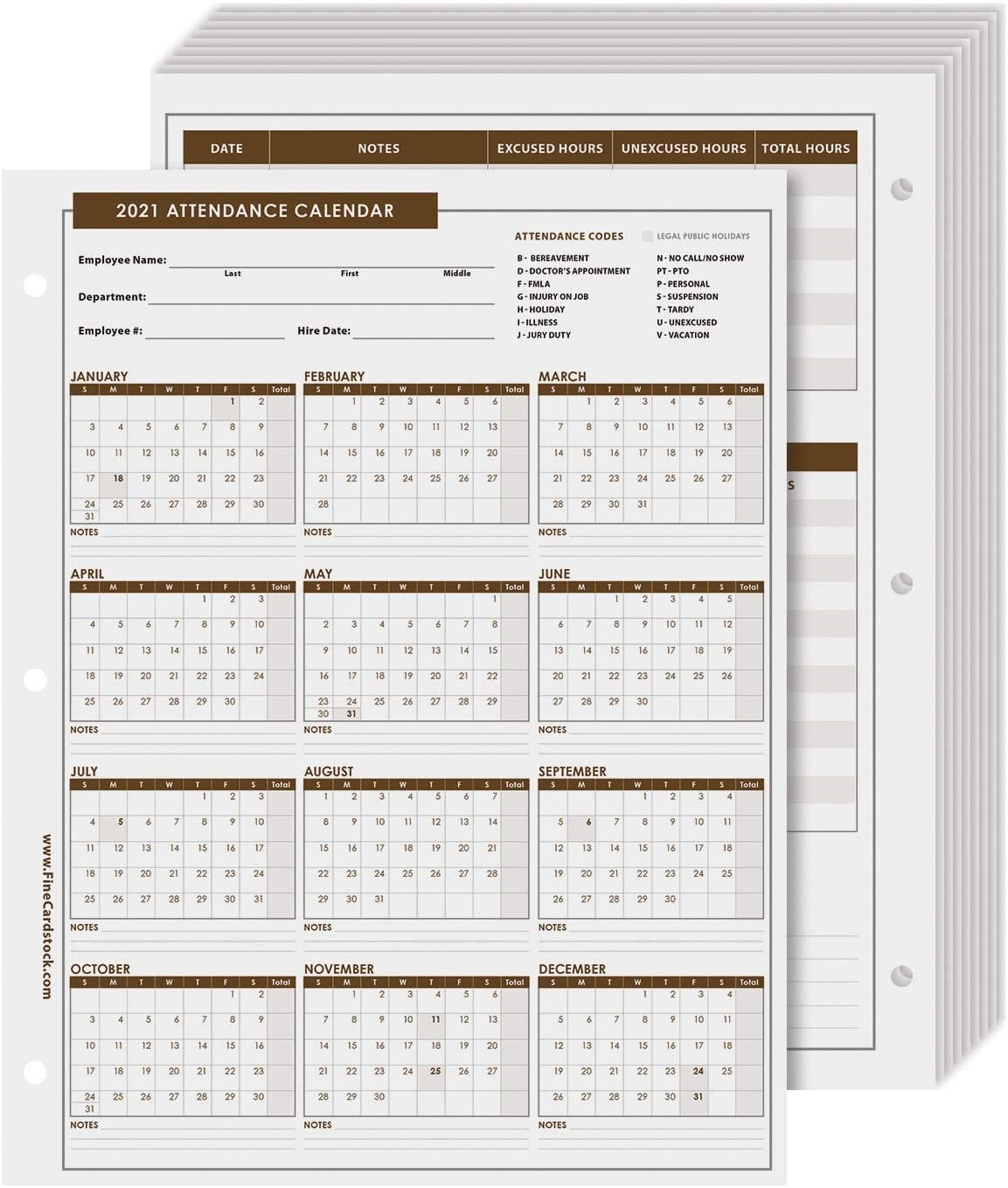 8 ½ X 11 2022 Attendance Calendar Card Stock Paper – Great Employee Work Tracker Cardstock 25 Sheets per Pack Printed on Durable and Thick 80lb 216gsm 