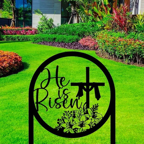 Handmadetneonsign Custom Outdoor He Is Risen Metal Sign With Stakes, Happy Easter Metal Name