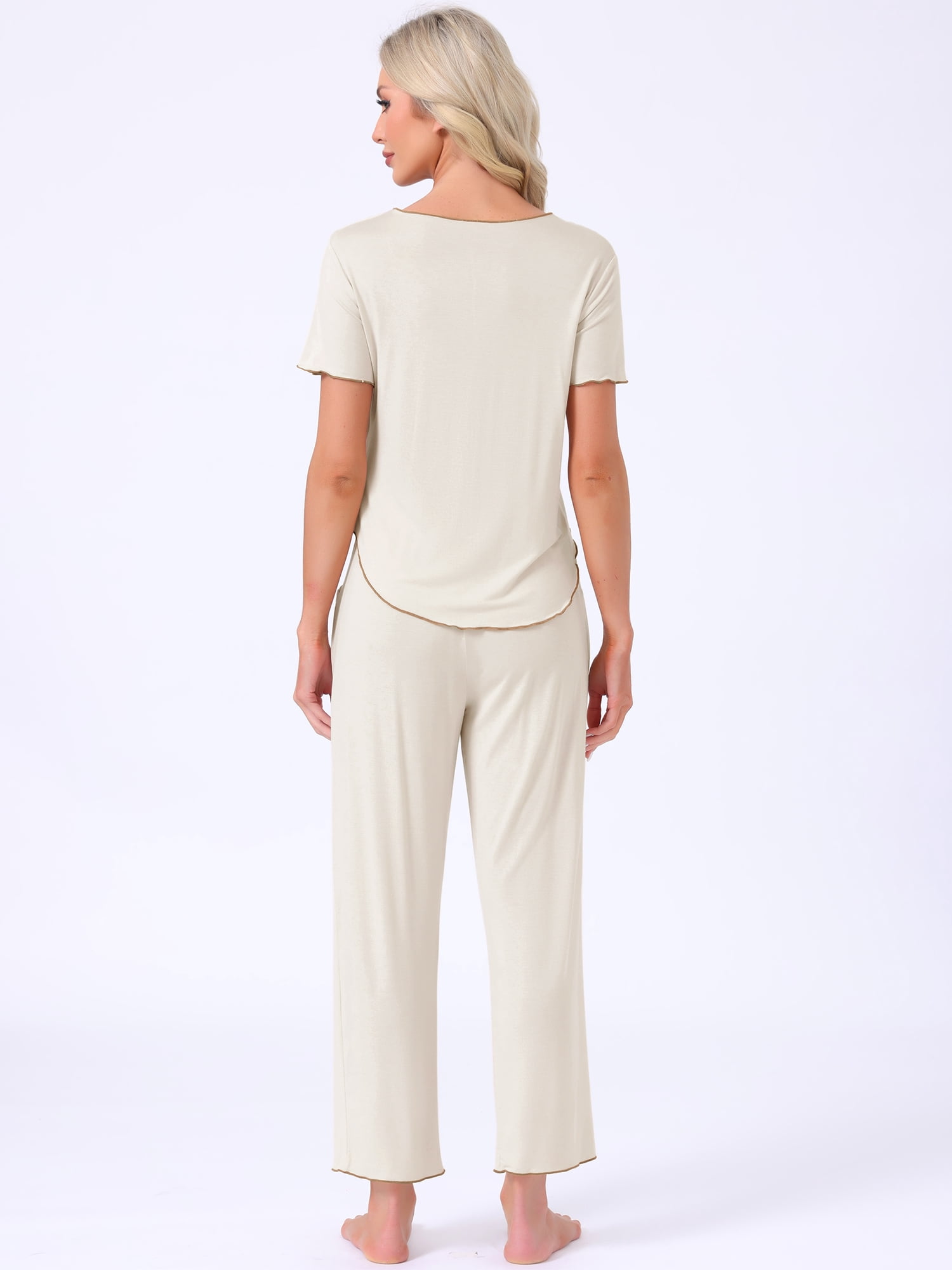 DARING DIVA Women's Pajama Sets Sleepwear Built-in Shelf Bra Short Sleeve Tops M Beige