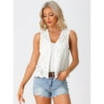 thumbnail image 2 of DARING DIVA Women's Floral Crochet Hollow Out Sleeveless Vest Cardigan M Snow White, 2 of 6