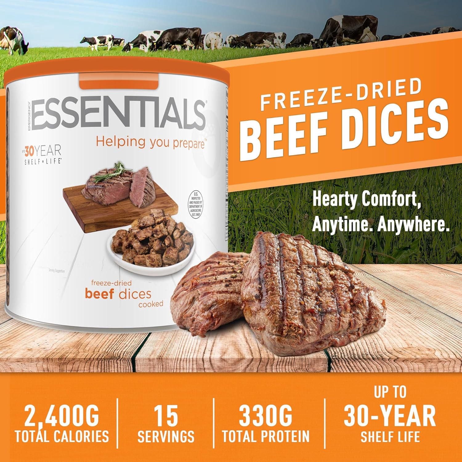 Emergency Essentials Freeze Dried Beef Dices #10 Can | Real Cooked Beef for Long Term Emergency Food Storage | Bite Size Chunks for Everyday Cooking, Soups, Stews, Camping, and Home Preparedness