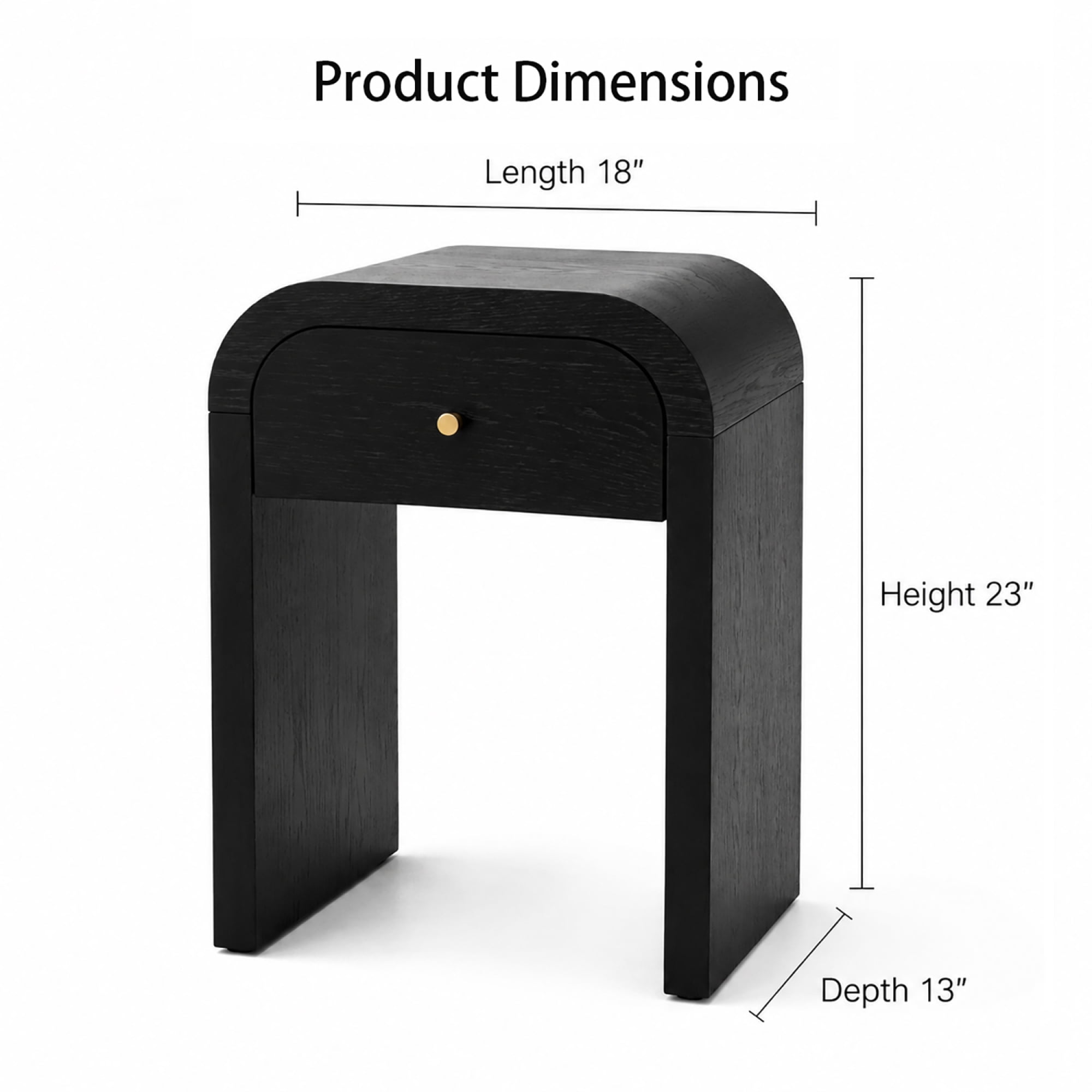Leumius Curved Side Table with 1 Drawer Nightstand Side End Table with Rounded Edge Tabletop for Bedroom Living Room Black
