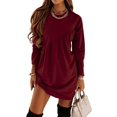 thumbnail image 1 of Vestido de corte regular con cuello redondo, vestido tipo túnica de manga larga para mujer, vestido informal corto tipo jersey, vestido de manga larga de color liso, artesanía superior, 1 of 7
