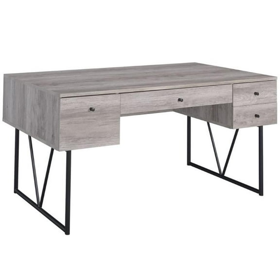 Maklaine 4-drawer Contemporary Wooden Writing Desk in Gray and Black