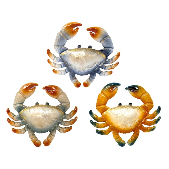 Metal Crab Wall Décor Set of 3– Nautical Beach Theme Coastal Art, Ocean Marine Wall Hanging for Indoor Outdoor Patio Bathroom,