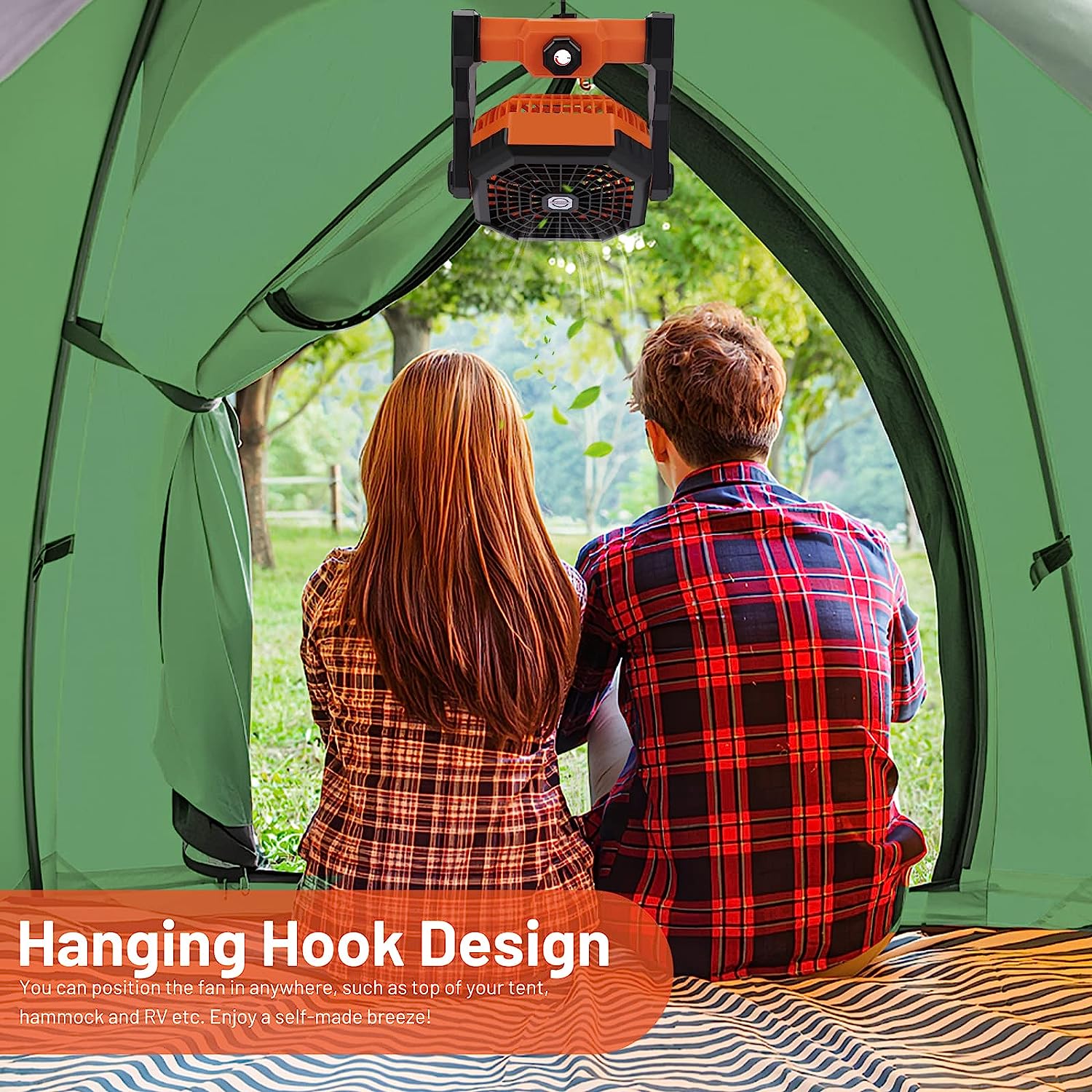 TJWLP Camping Fan Rechargeable, 10400mAh Portable Battery Operated Camping Fan for Tents, Hangable USB Silent Camping Fans with LED Lantern, Suitable for Fishing, Camping, Bedroom, Workplace