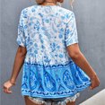 thumbnail image 4 of Moda mujer verano manga corta cuello en V vendaje Floral Casual blusa Tops Fridja  hjk3929, 4 of 4