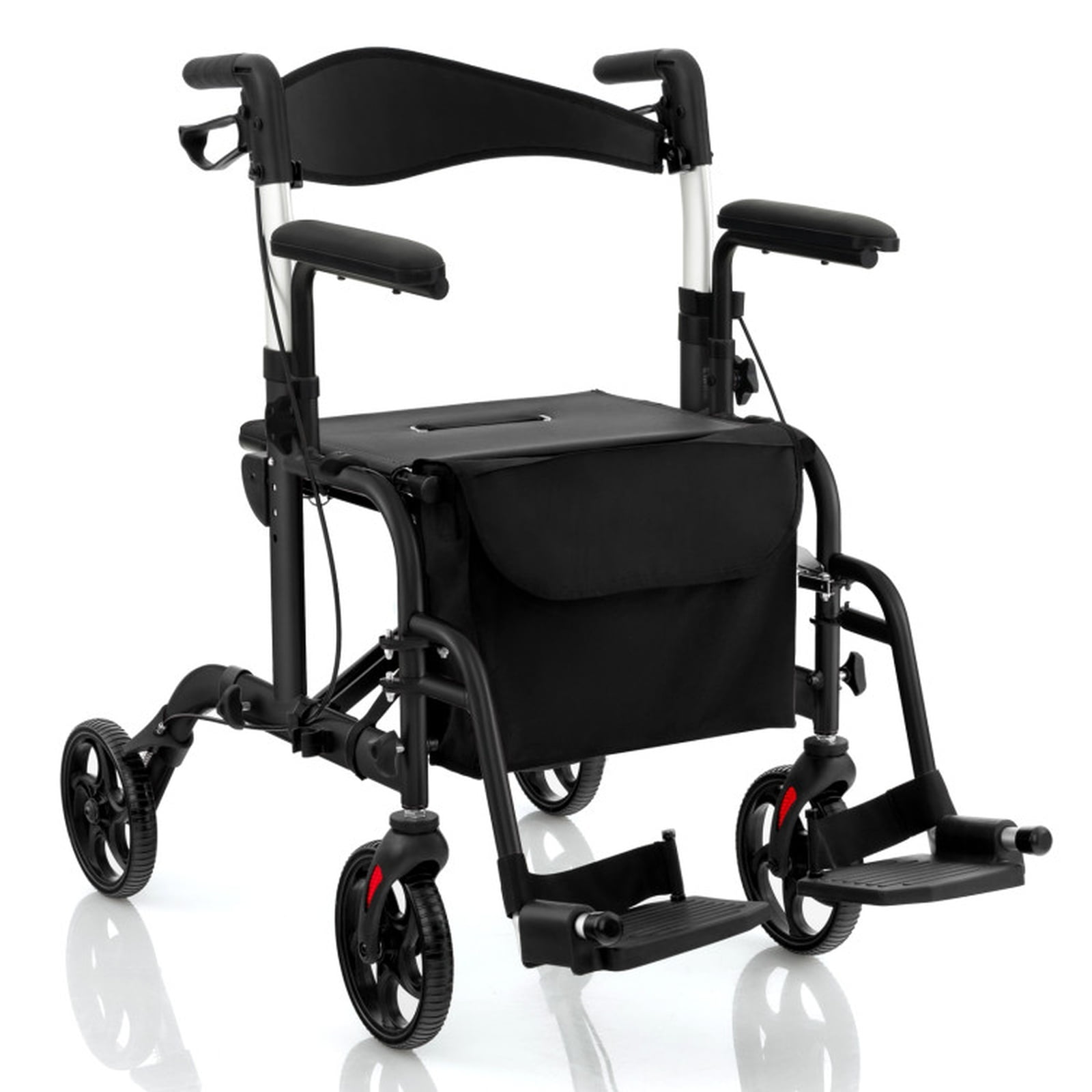 SUGIFT Folding Rollator Walker with Seat and Wheels, Lightweight Aluminum Mobility Walker, Adjustable Height Handles, Locking Brakes, Supports up to 300 lbs for Adults and Seniors, Black