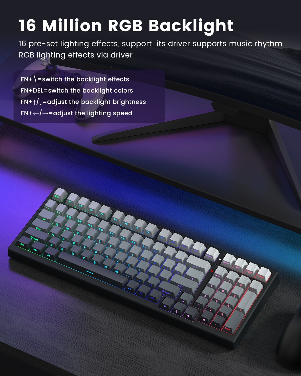 COSTOM Wireless Mechanical Keyboard, Gaming Keyboard with Number Pad, RGB Backlit, Tri-Mode BT5.0/2.4GHz/USB-C, Gasket Mount, Hot Swappable Pre-lubed Linear Switch for Windows MAC Computer