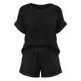thumbnail image 5 of Zynoxe Womens Plus Size Short Sets Casual Cotton Linen Crew Neck Top and Shorts Matching Outfits with PocketsBlackXL, 5 of 7