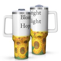 Sunflower 40oz Tumbler with Handle and Straw, Large Capacity Travel Cup for Hot & Cold Drinks, Double Walled Vacuum Insulated Cup, Butterfly Lover Birthday Gifts for Women Girls, Spring