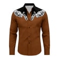 thumbnail image 4 of Western Cowboys Dress Shirts for Men Long Sleeve Button Lapel Top Casual Carnival Theme Classic Comfortable Mens Shirt Brown L, 4 of 4