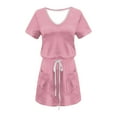 thumbnail image 4 of Teissuly Women's Fashion Solid Color Short Sleeve V-Neck Mid-Calf Dress, 4 of 5