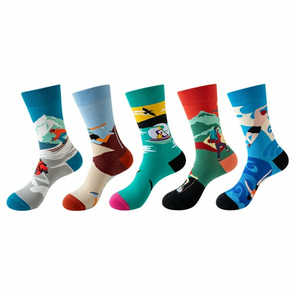 TELOLY 5Pairs Boot Socks for Women,Basketball Socks Womens Crew Socks,Fall-Winter Edition Men Socks,Combination1