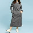 thumbnail image 2 of Wangmeiwg Women's Sweatshirts Women's Knitted Hoodie Dress Long Loose Maxi Skirt with Pocket Autumn Winter Casual Fashion Outerwear Comfortable Warm Grey 4XL, 2 of 6