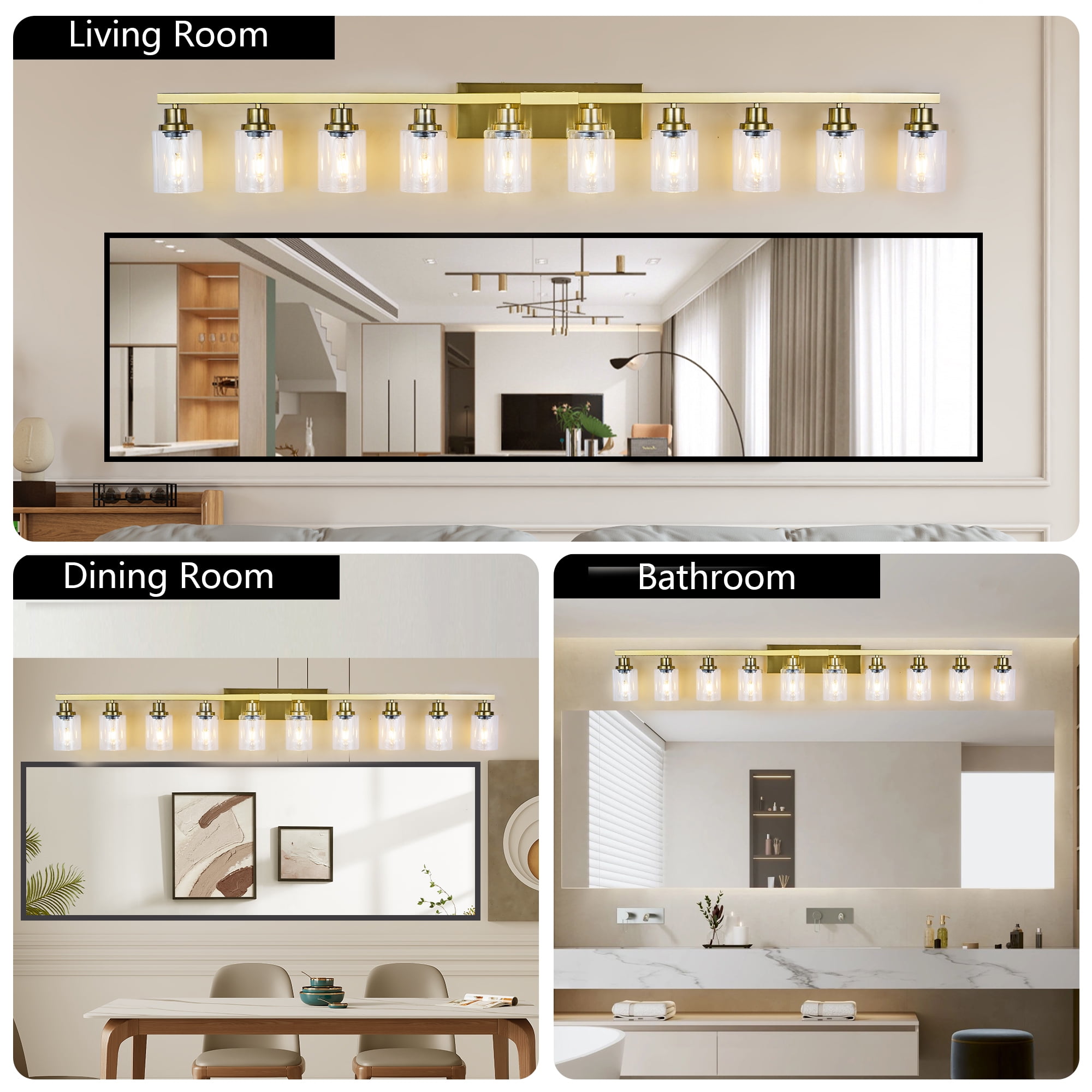 Jopath 10 Light Bathroom Vanity Lights Over Mirror, 65.4inch Vanity Lights Fixtures Matte Gold Modern Vanity Lights Bathroom Wall Sconce for Mirror Bedroom,Living Room